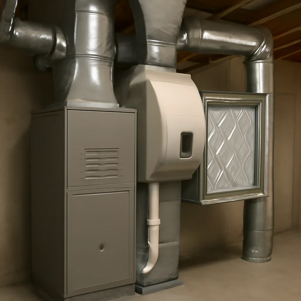 Whole-home air purification and filtration equipment in an HVAC system