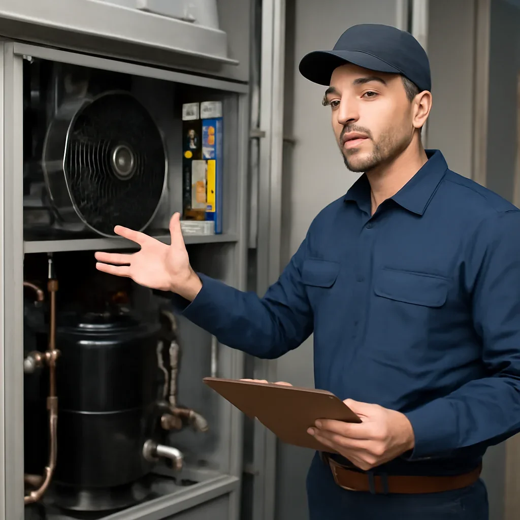 HVAC technician walking through the service process for case studies