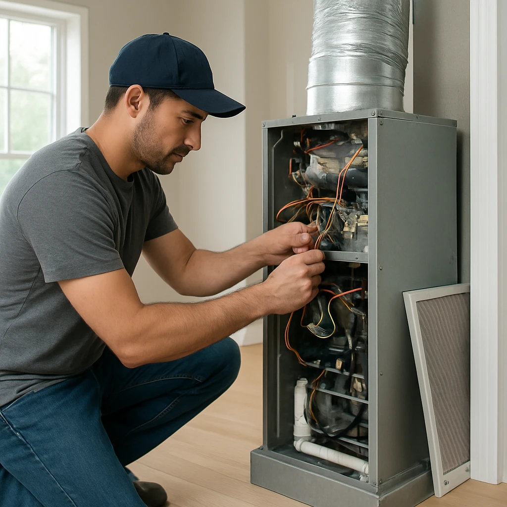 HVAC technician walking through the service process for new construction hvac