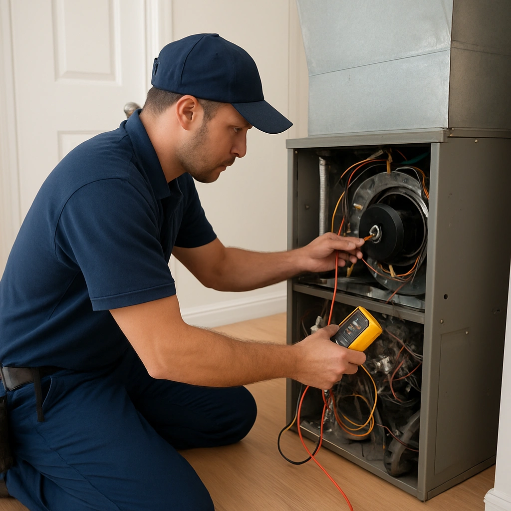 HVAC technician walking through the service process for property management hvac