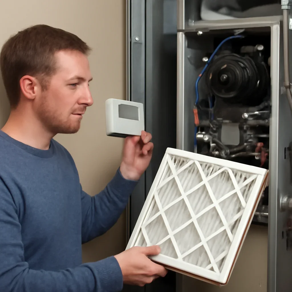 Winter furnace preparation including filter and thermostat check