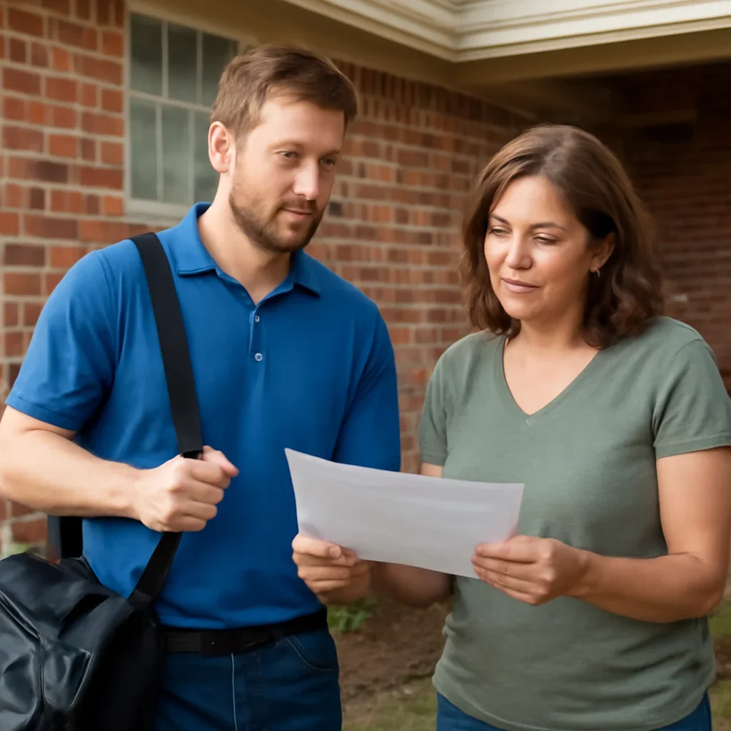Homeowner reviewing summer HVAC tune-up recommendations