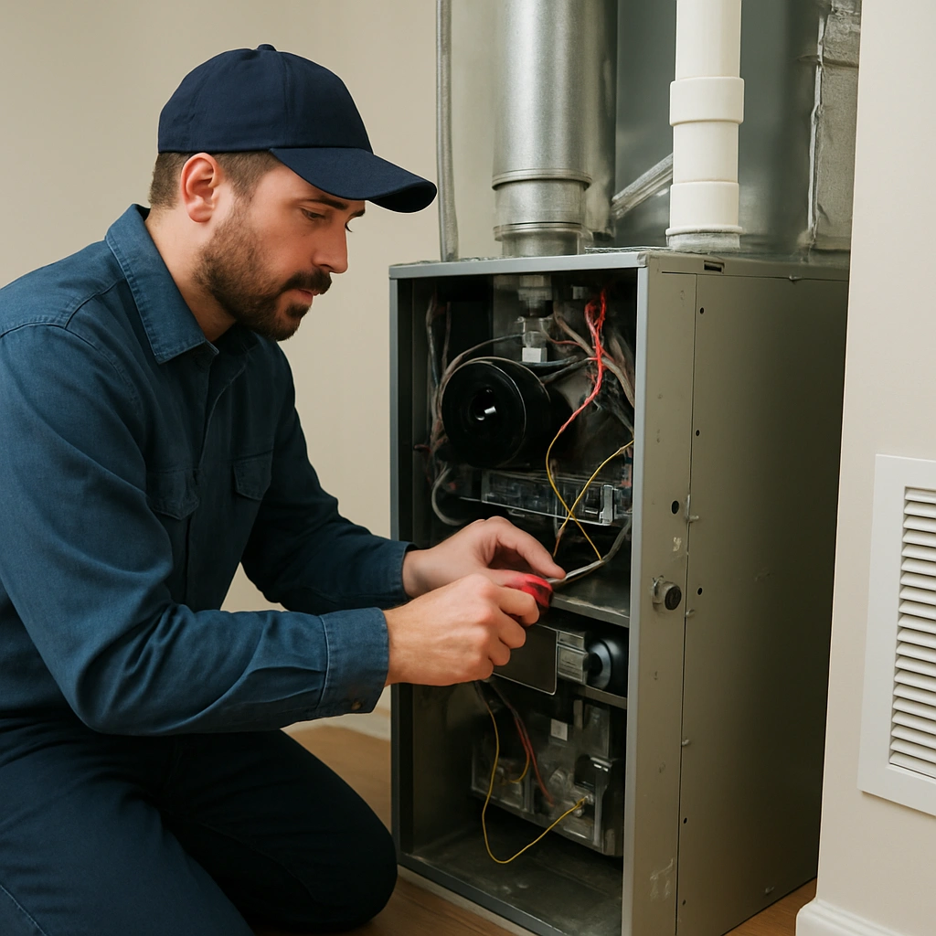Technician performing commercial hvac work on residential HVAC equipment