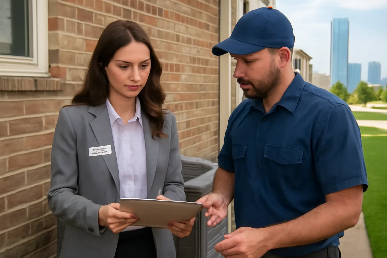 Property manager reviewing HVAC maintenance checklist in Oklahoma City