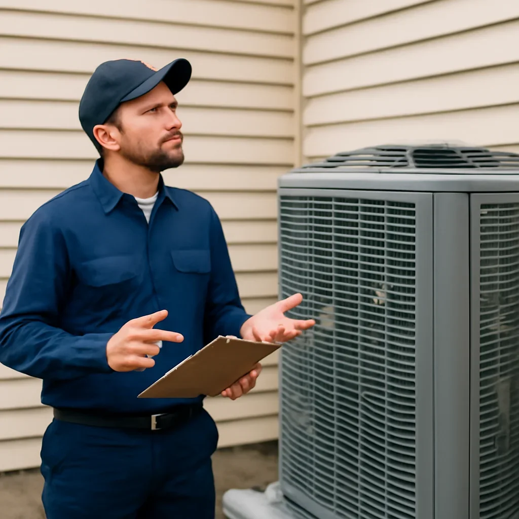 HVAC technician walking through the service process for hvac maintenance plan