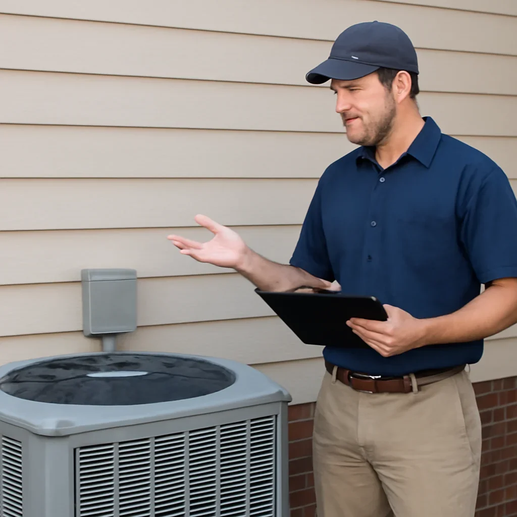 HVAC technician walking through the service process for og&e rebates