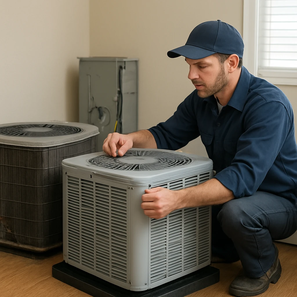 HVAC technician walking through the service process for hvac replacement