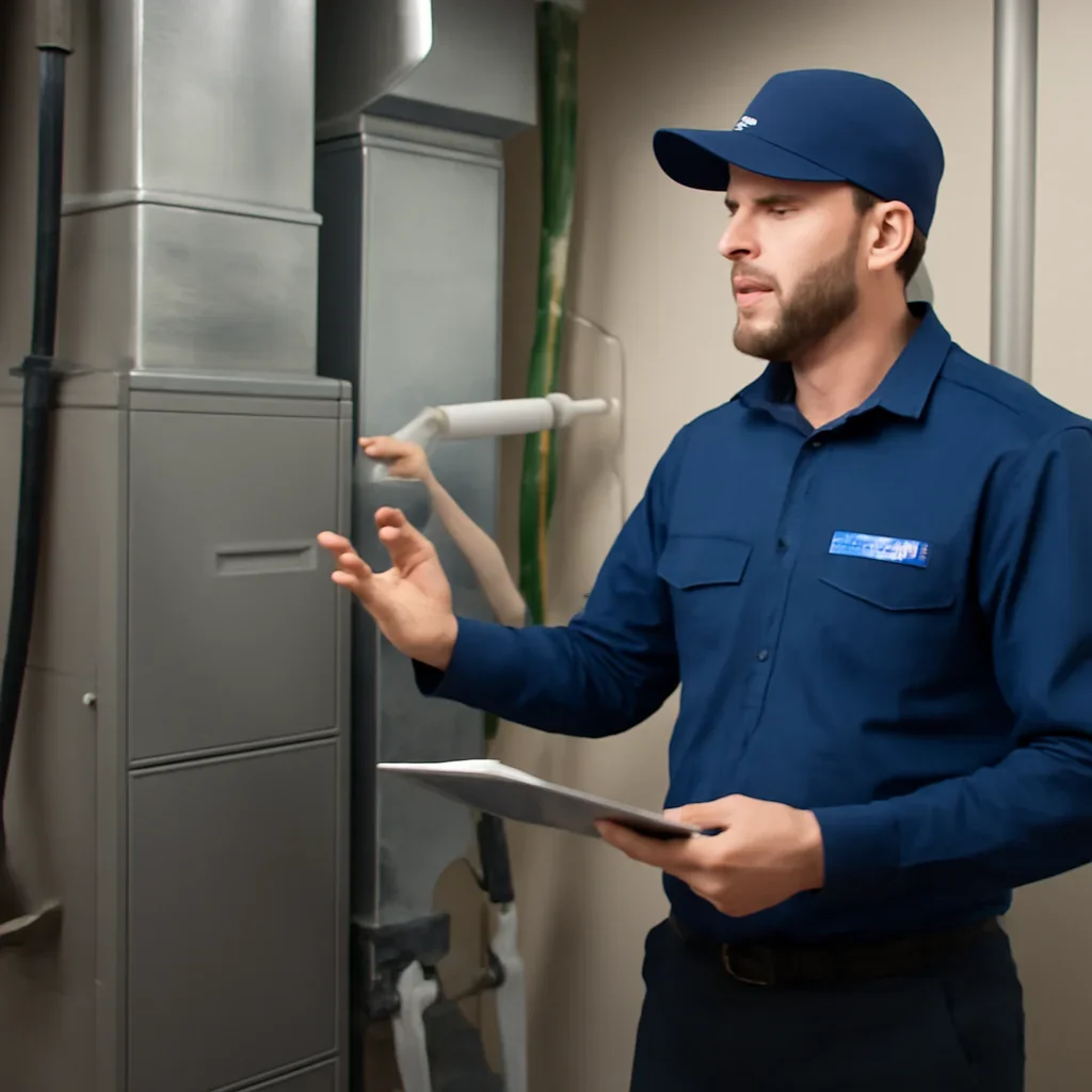 HVAC technician walking through the service process for integrations