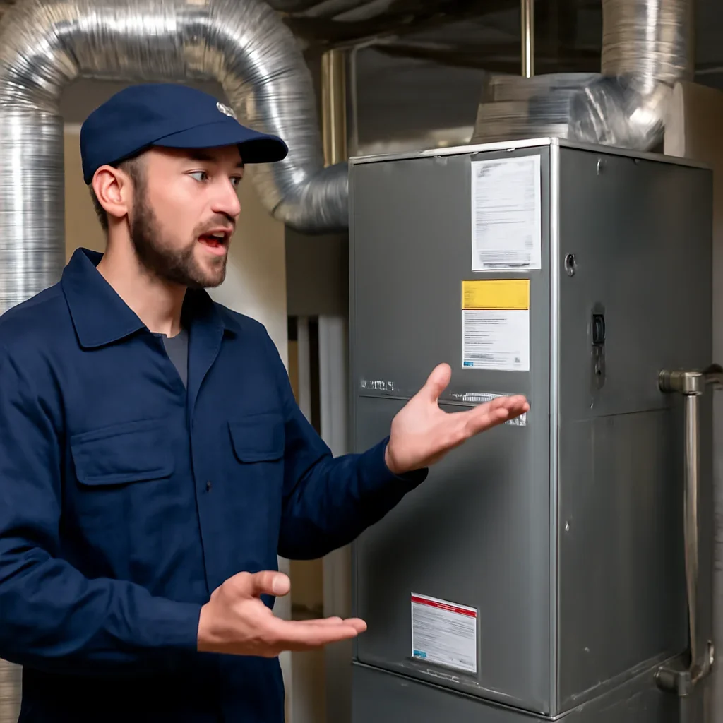 HVAC technician walking through the service process for pricing