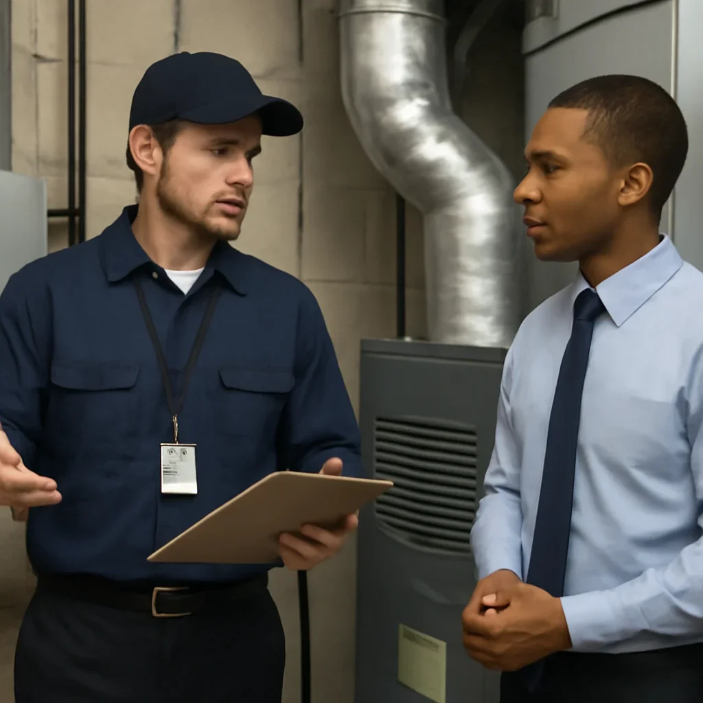 HVAC technician walking through the service process for support center
