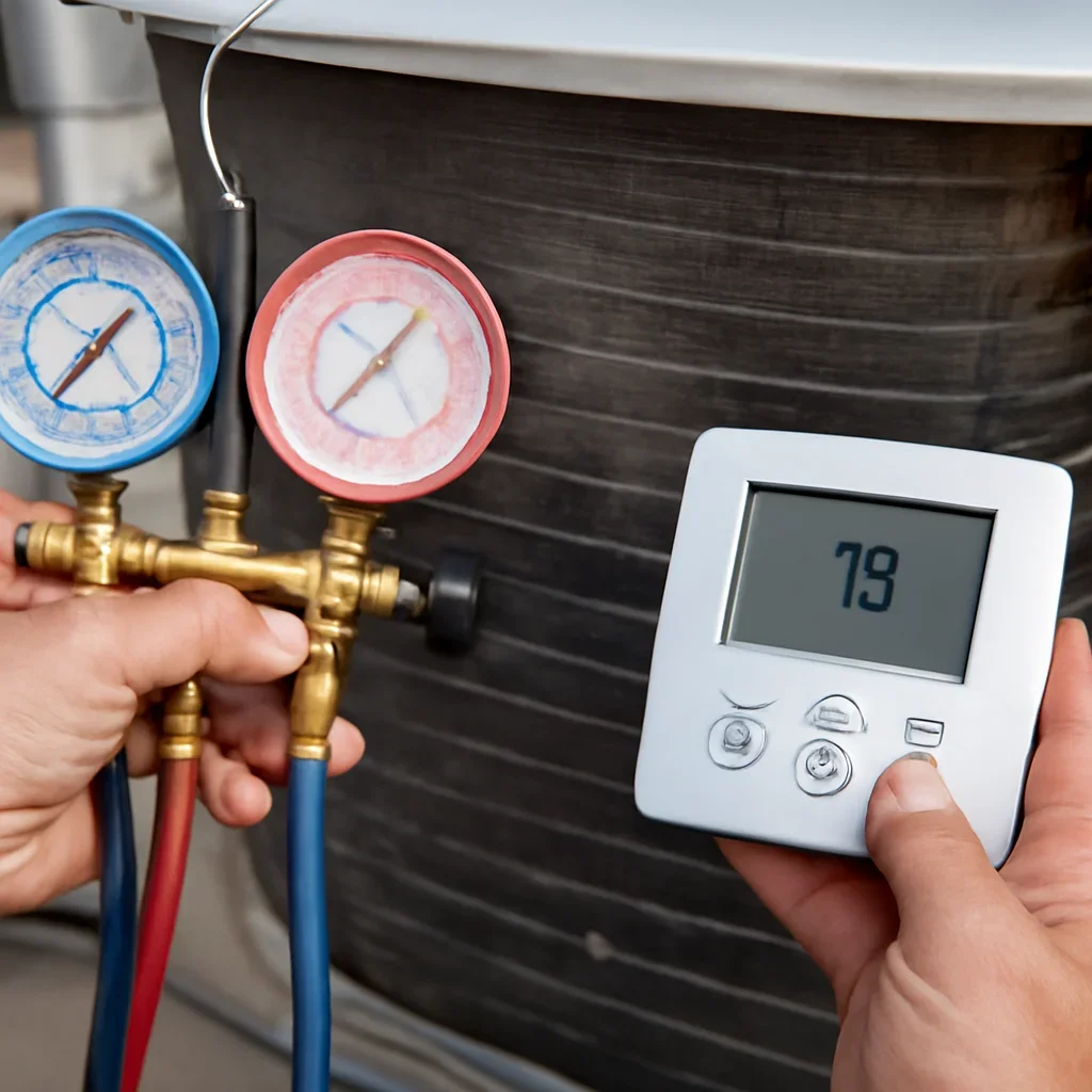 Close-up of AC tune-up inspection and maintenance tasks