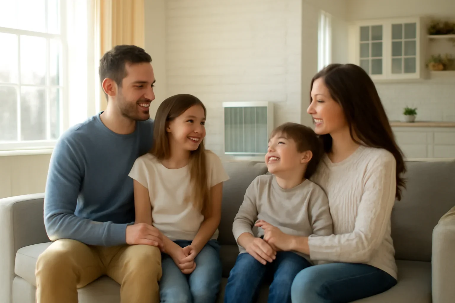 Family enjoying cleaner indoor air inside an Oklahoma City home