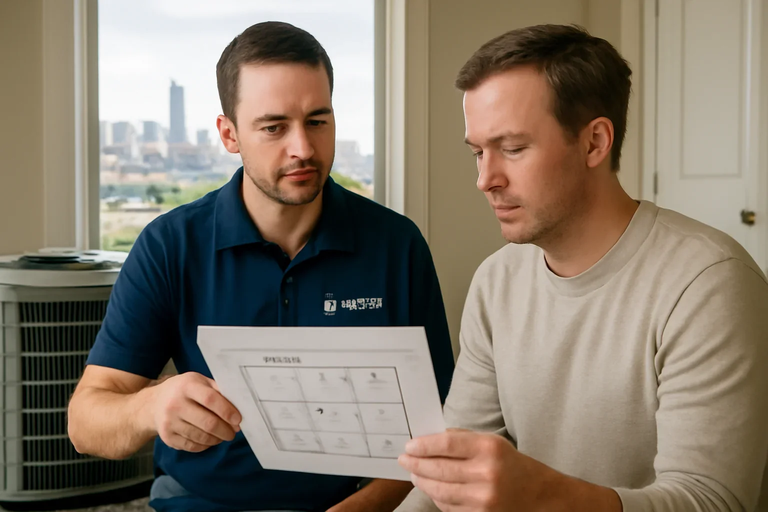 Homeowner reviewing HVAC sizing options in Oklahoma City